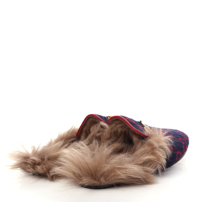 Gucci Covered Wool Big GG Monogram Fur Womens Princetown Slippers 39 Blue Red Butterscotch 4 of 11