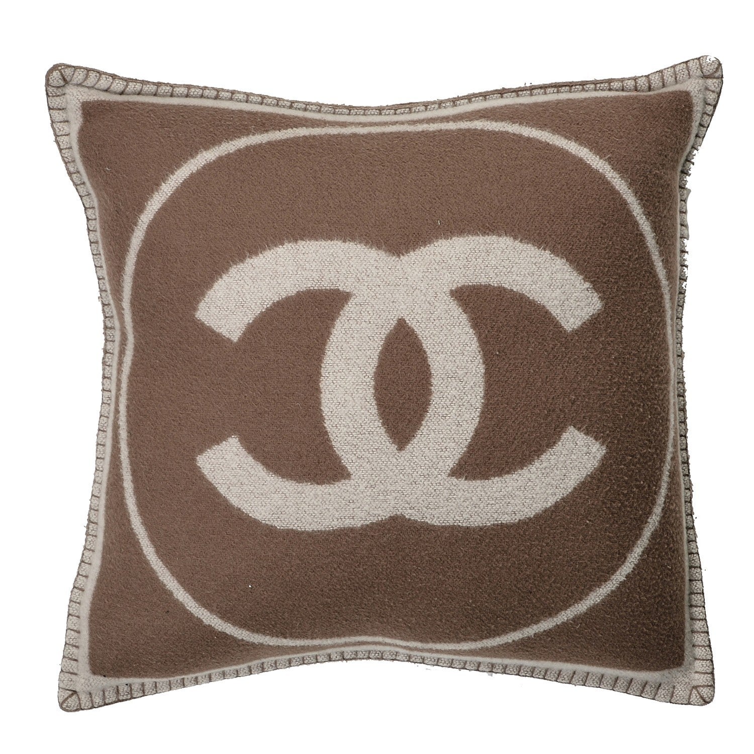 Chanel Merino Wool Cashmere CC Pillow Dark Beige Light Beige 1 of 4