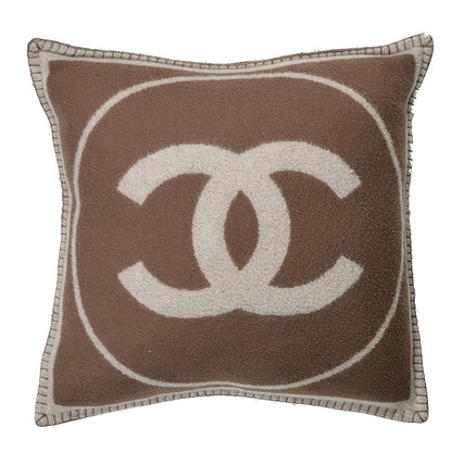 Chanel Merino Wool Cashmere CC Pillow Dark Beige Light Beige 1 of 4