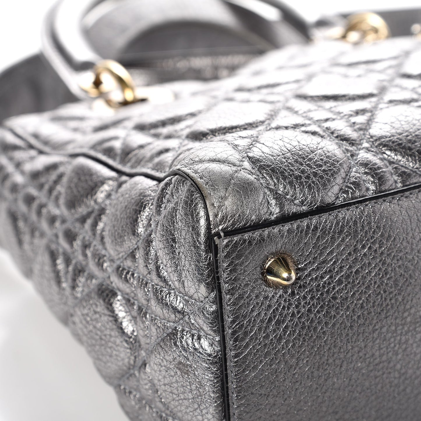 Metallic Grained Calfskin Cannage Medium Lady Dior Silver