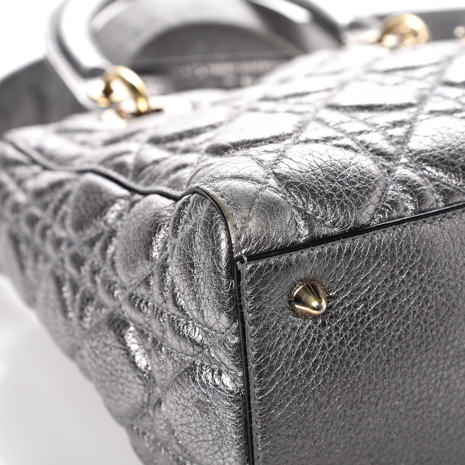 Christian Dior Metallic Grained Calfskin Cannage Medium Lady Dior Silver 7 of 8