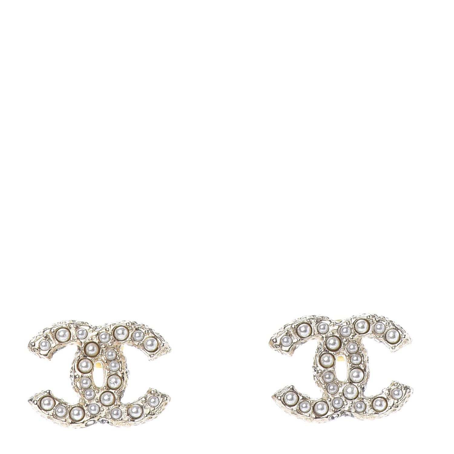 Chanel Pearl Crystal CC Stud Earrings Gold 1 of 5