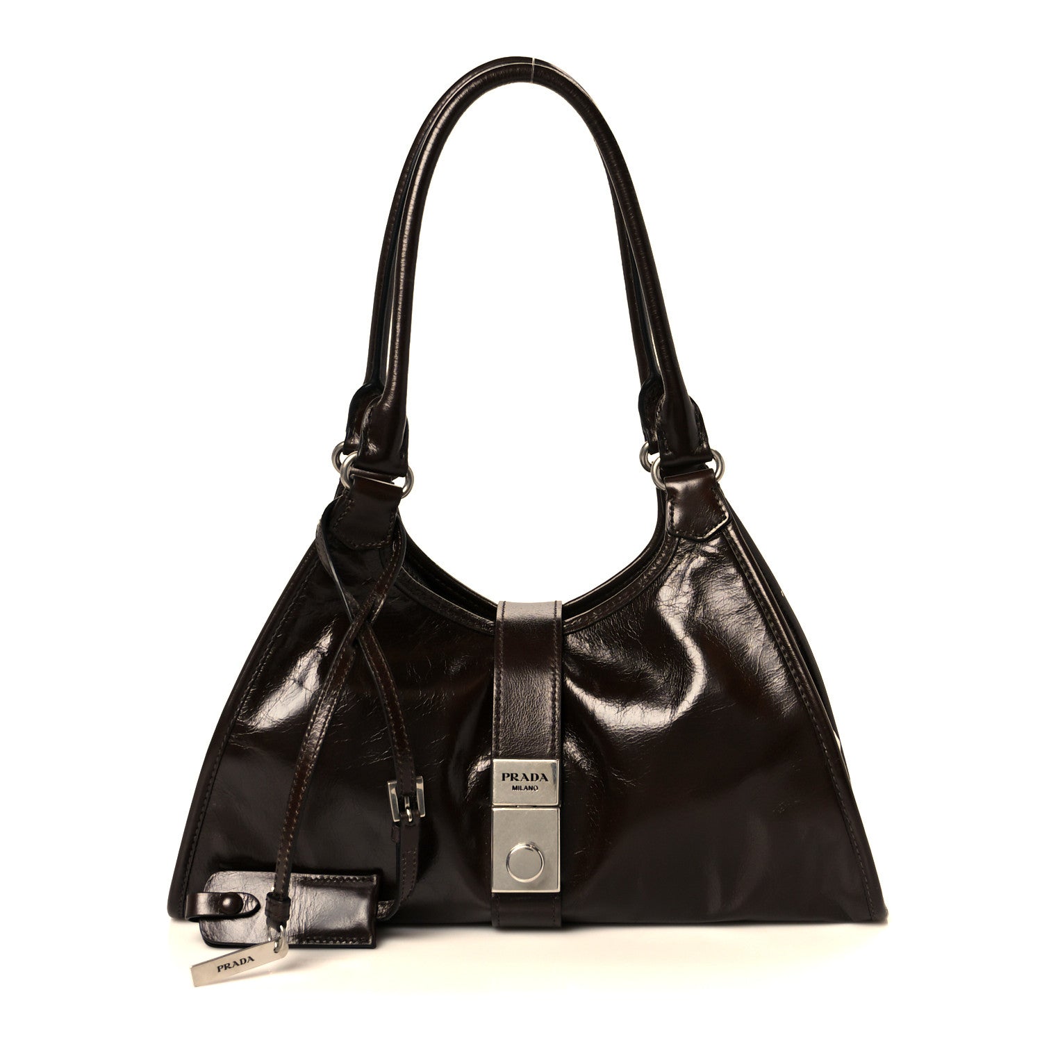 Prada Glossy Calfskin Medium Tote Bag Dark Brown 1 of 10