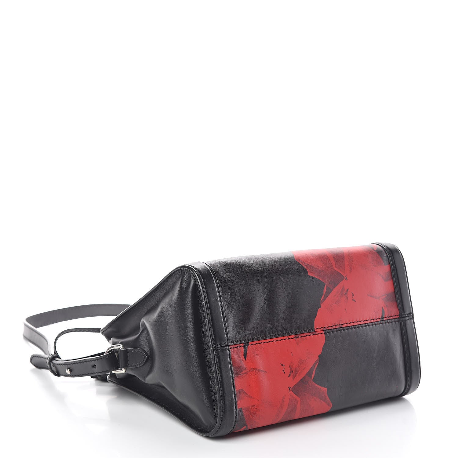 Alexander McQueen Calfskin Rose Printed Small Skull Padlock Zip Around Tote Black 4 of 11