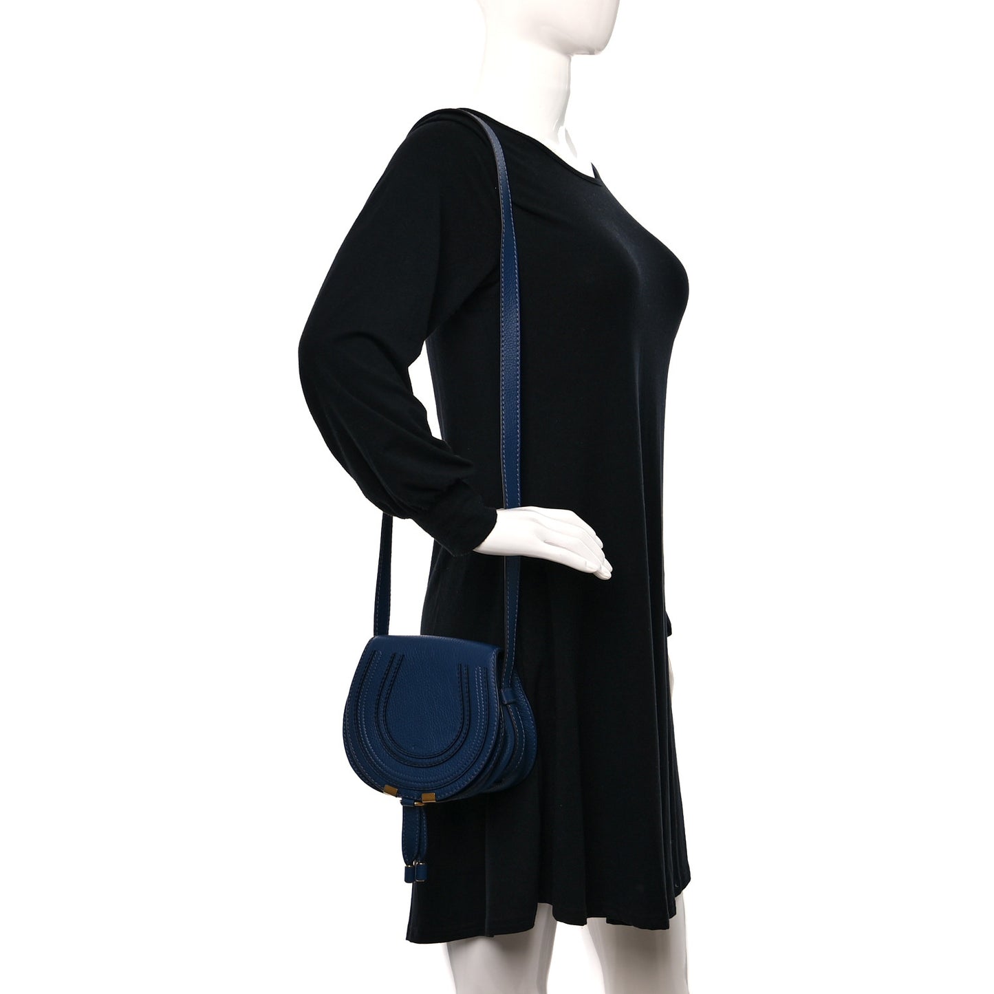 Calfskin Mini Marcie Round Crossbody Bag Royal Navy