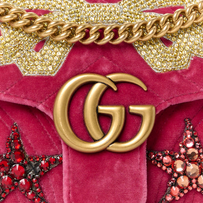 Gucci Velvet Matelasse Bow Embroidered Small GG Marmont Shoulder Bag Raspberry Rose 9 of 11