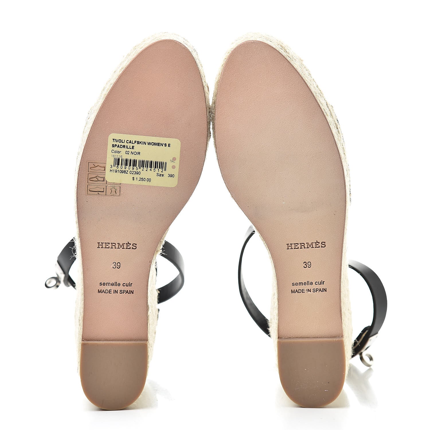 Hermes Calfskin Tivoli Espadrille Wedge Sandals 39 Black 5 of 8