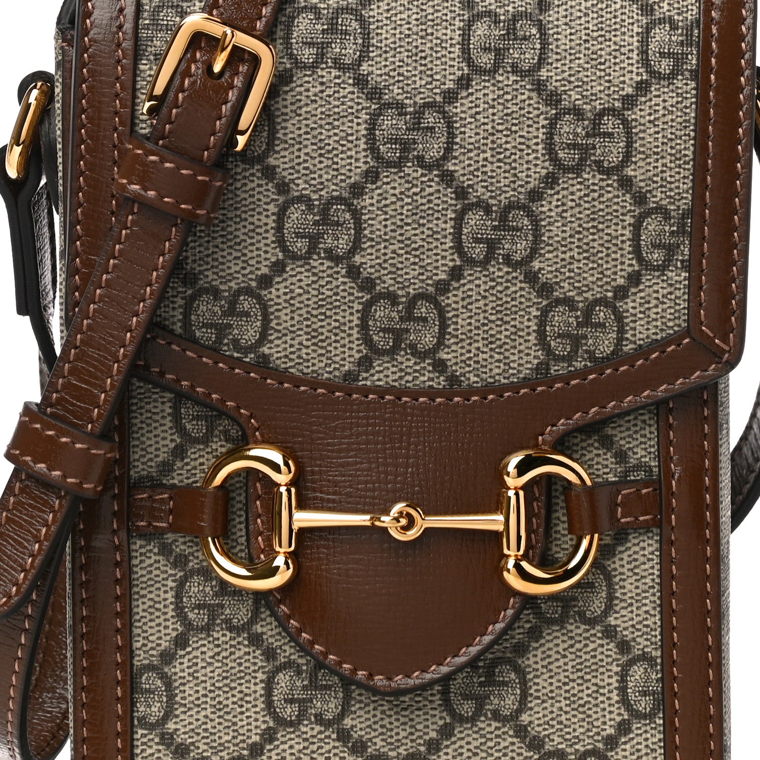 Gucci GG Supreme Monogram Mini Horsebit 1955 Crossbody Bag Beige Brown Sugar 8 of 11
