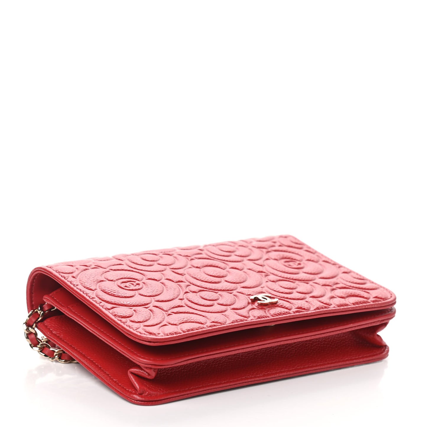 Caviar Camellia Embossed Wallet On Chain WOC Red