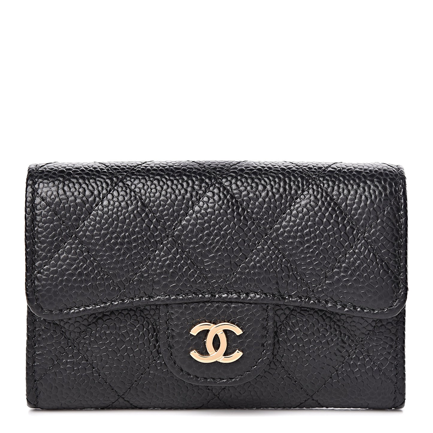 Caviar Quilted Flap Card Holder Wallet Black