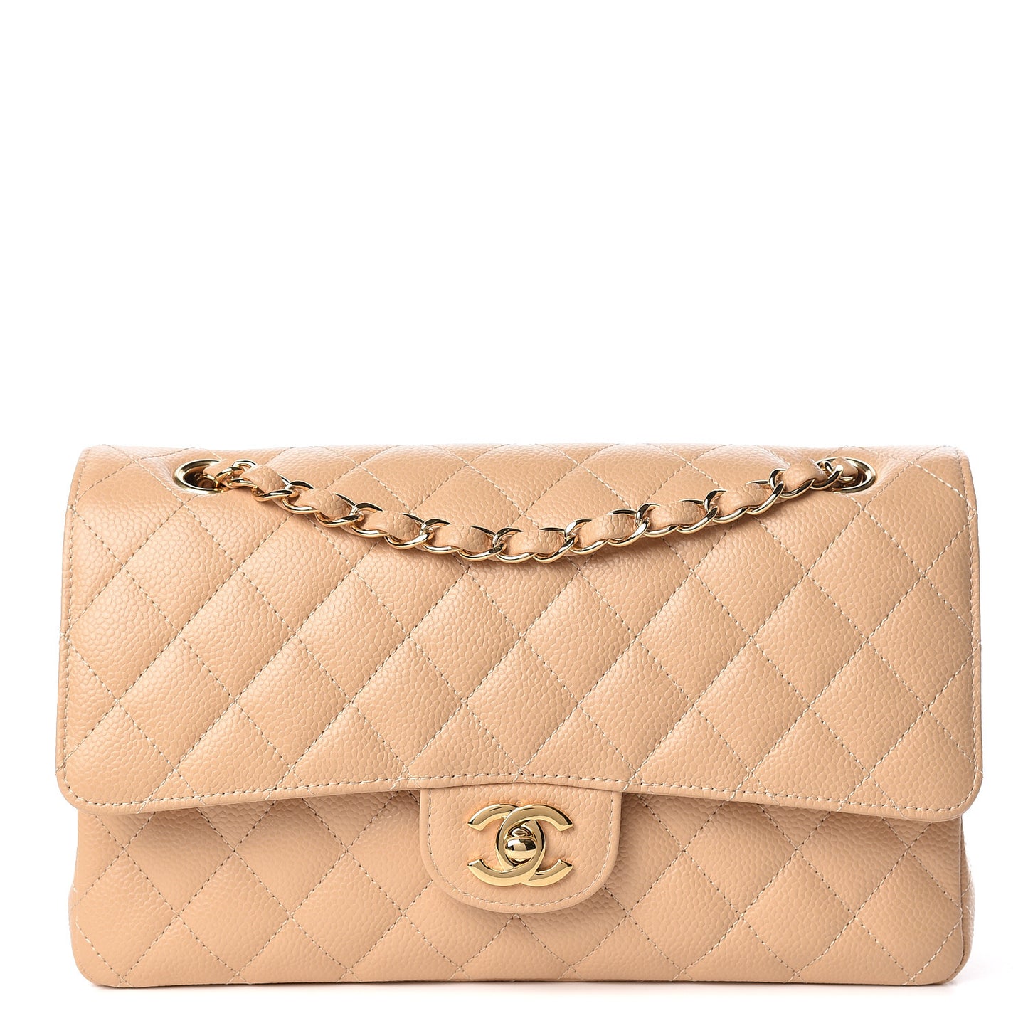 Caviar Quilted Medium Double Flap Light Beige