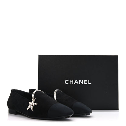 Chanel Suede Calfskin Grosgrain Crystal Star Mocassin Loafers 38 Black 9 of 9