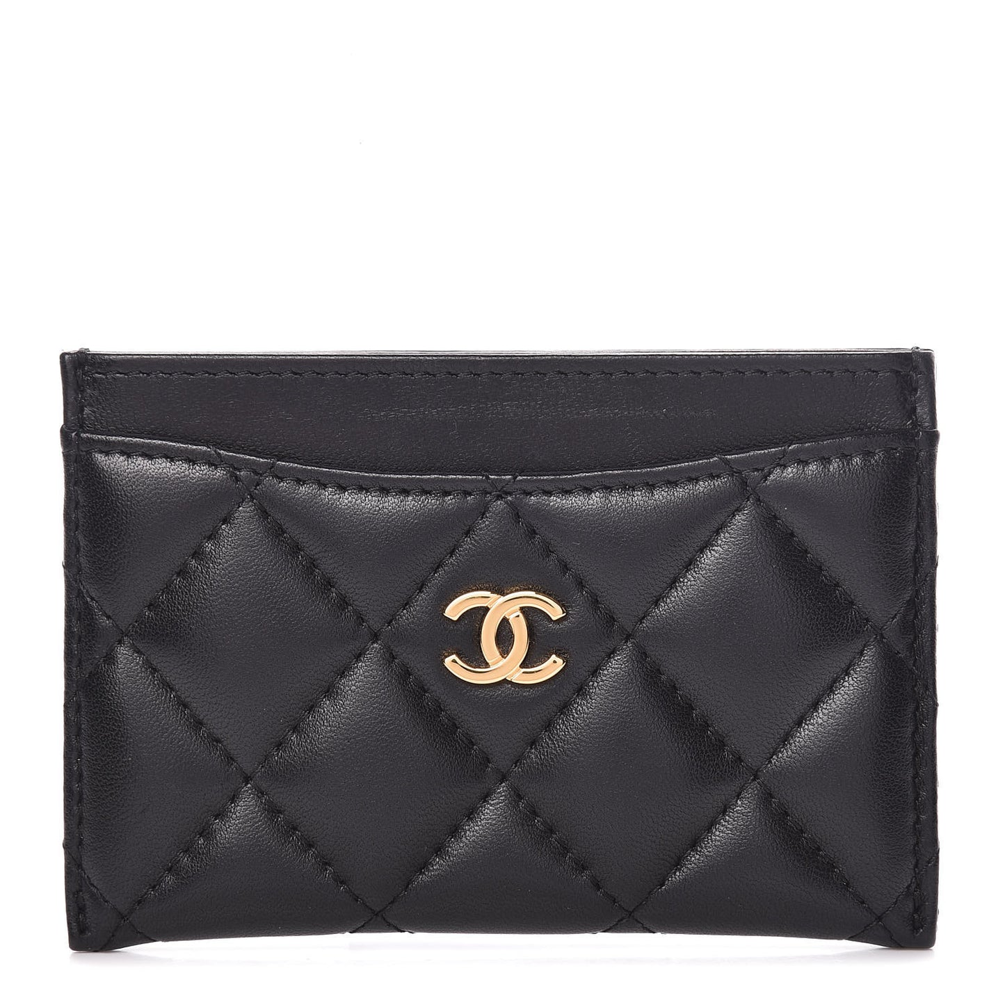 Lambskin Quilted Card Holder Black