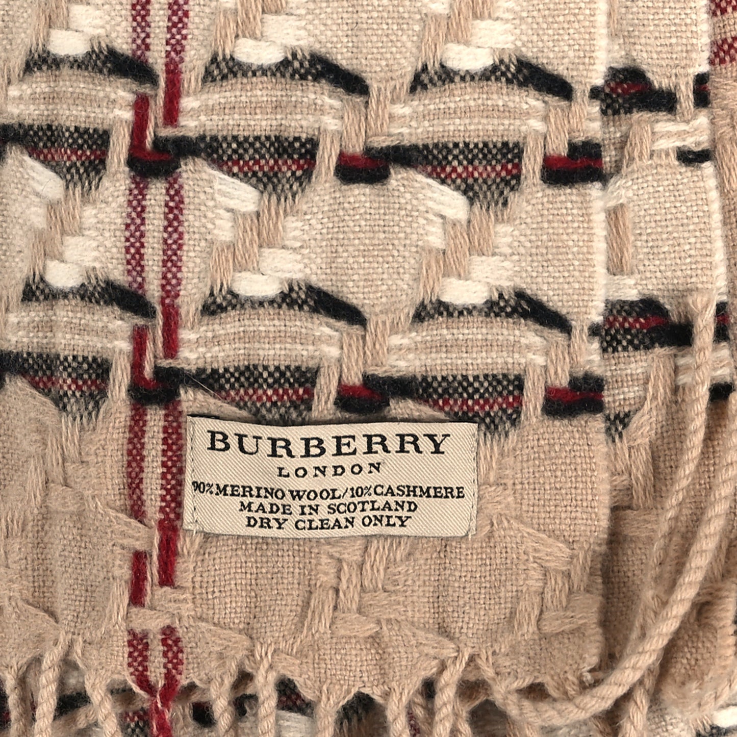 Merino Wool Cashmere Check Scarf Beige