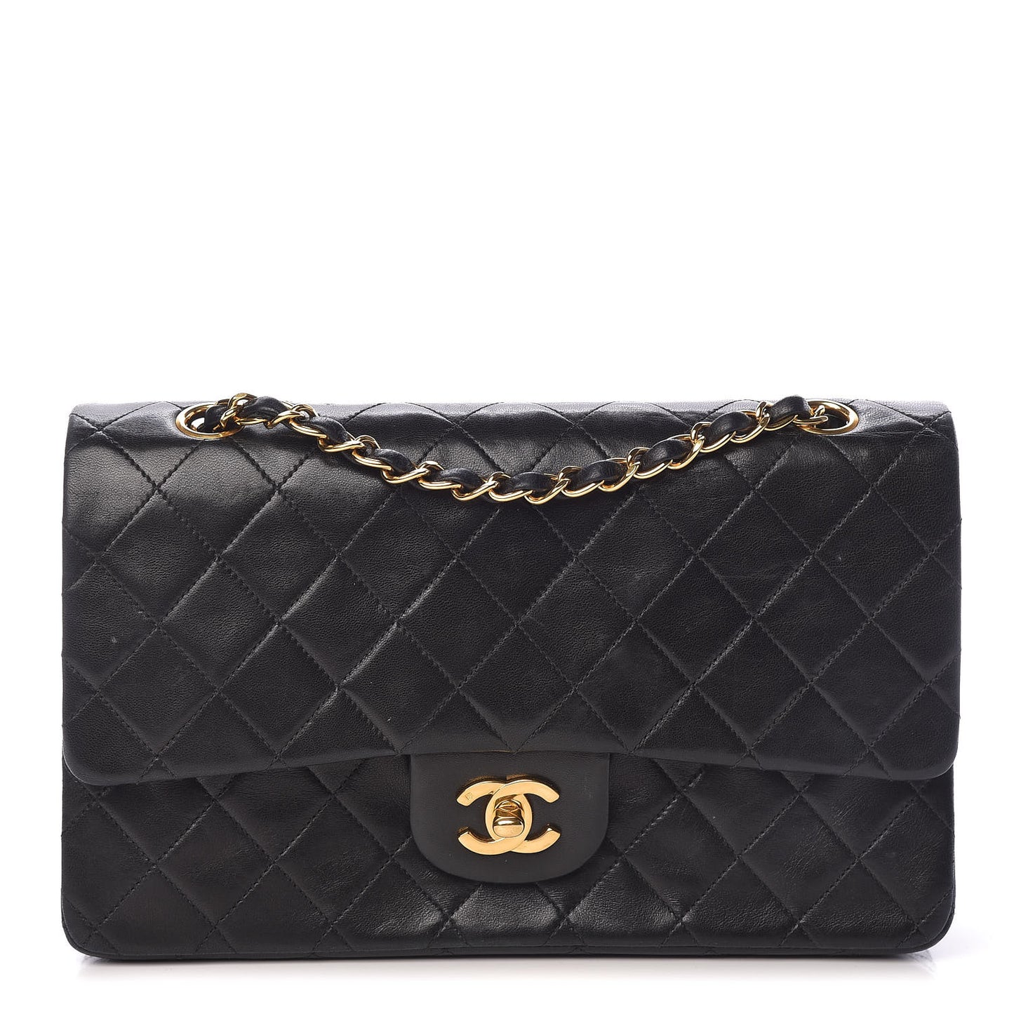 Lambskin Quilted Medium Double Flap Black