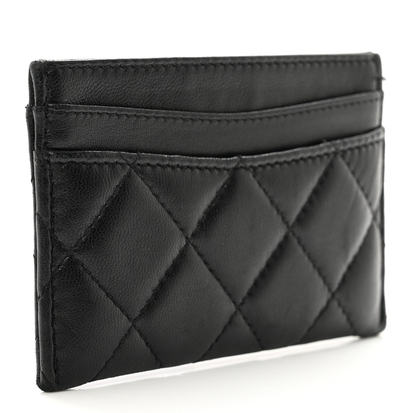 Lambskin Quilted Card Holder Black