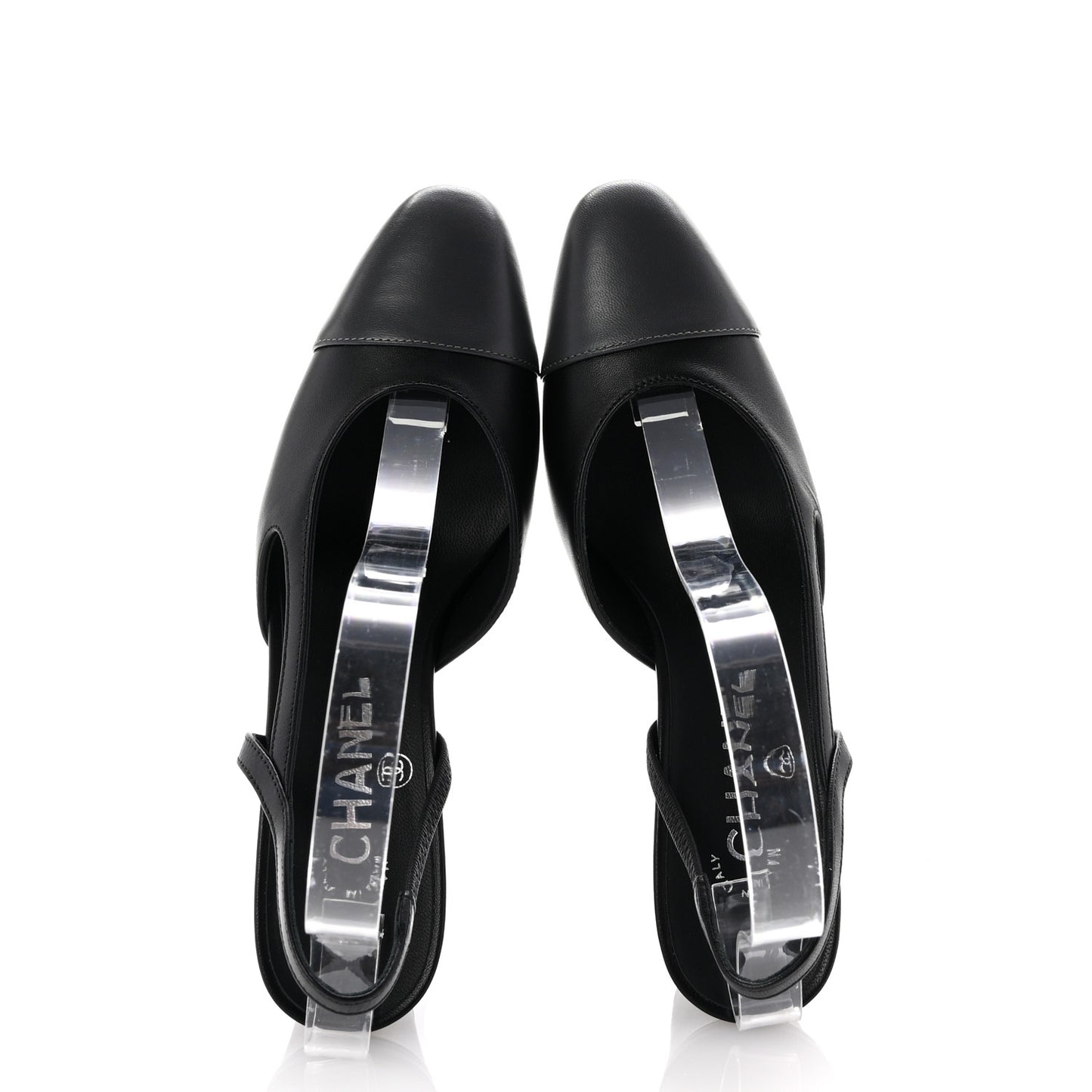 Lambskin Cap Toe CC Slingback Pumps 35.5 Black Dark Grey