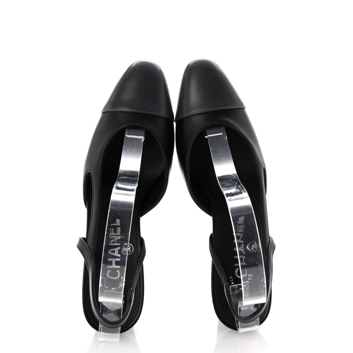 Chanel Lambskin Cap Toe CC Slingback Pumps 35.5 Black Dark Grey 2 of 10