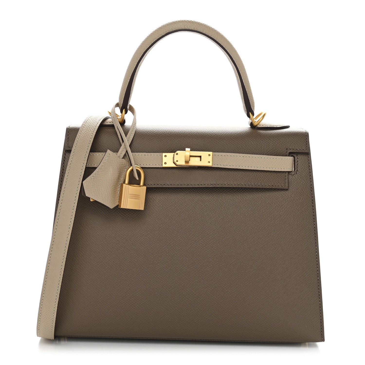 Hermes Epsom Bi-Color Horseshoe Kelly Sellier 25 Etoupe Trench 1 of 10