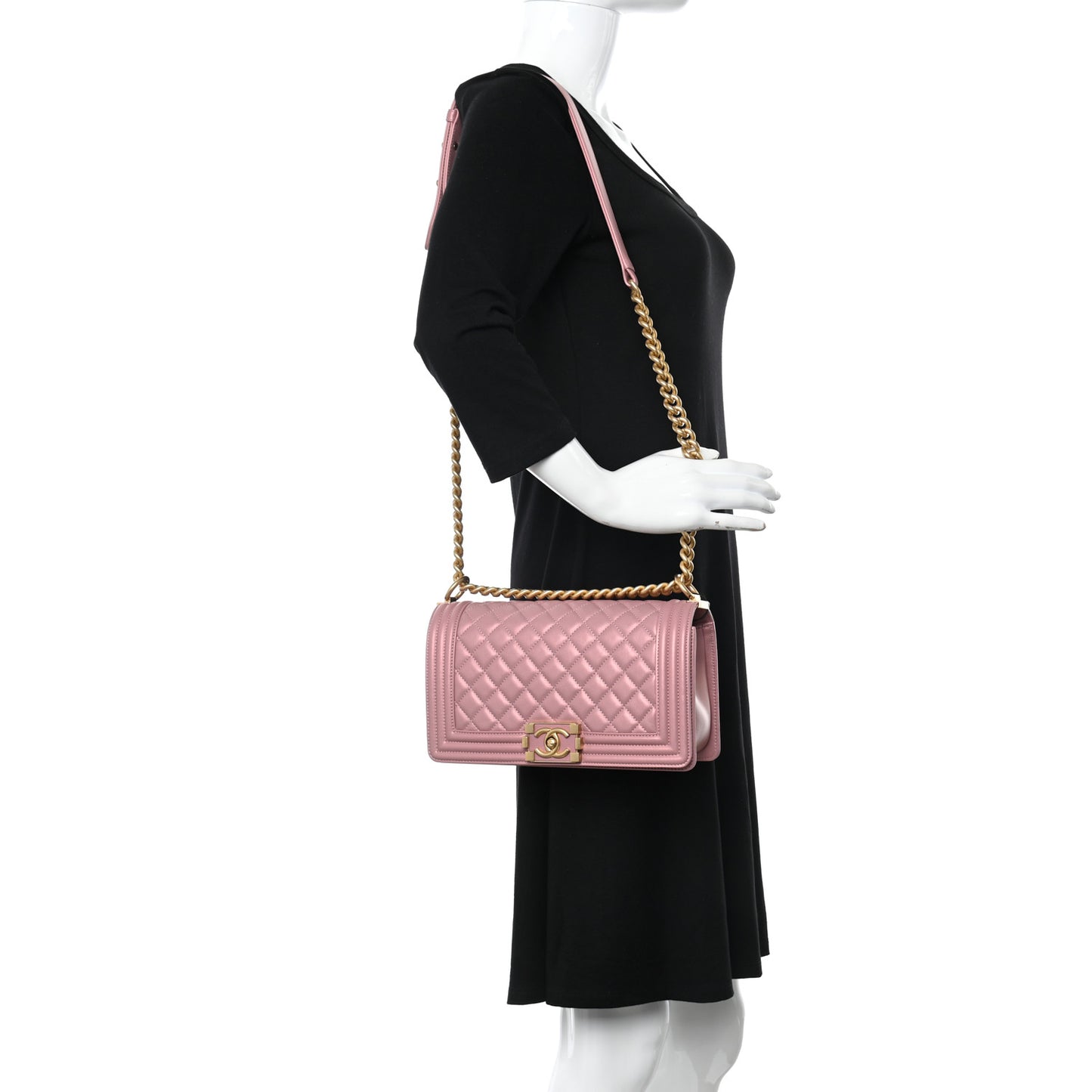 Metallic Calfskin Quilted Medium Boy Flap Pink