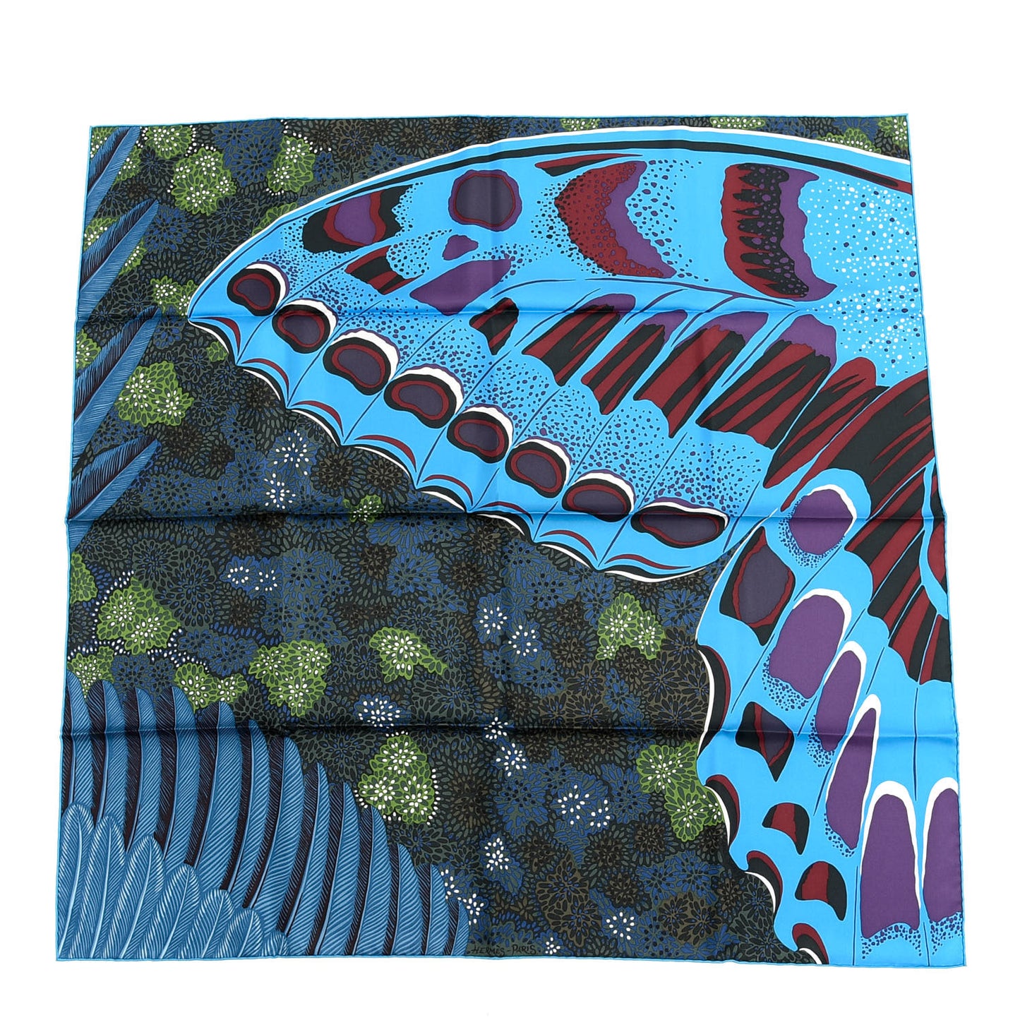 Silk L'Esprit de la Foret Scarf 90 Bleu Prune Vert