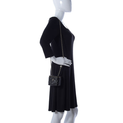 Chanel Lambskin Camellia Embossed Mini Vanity Case With Chain Black 2 of 10