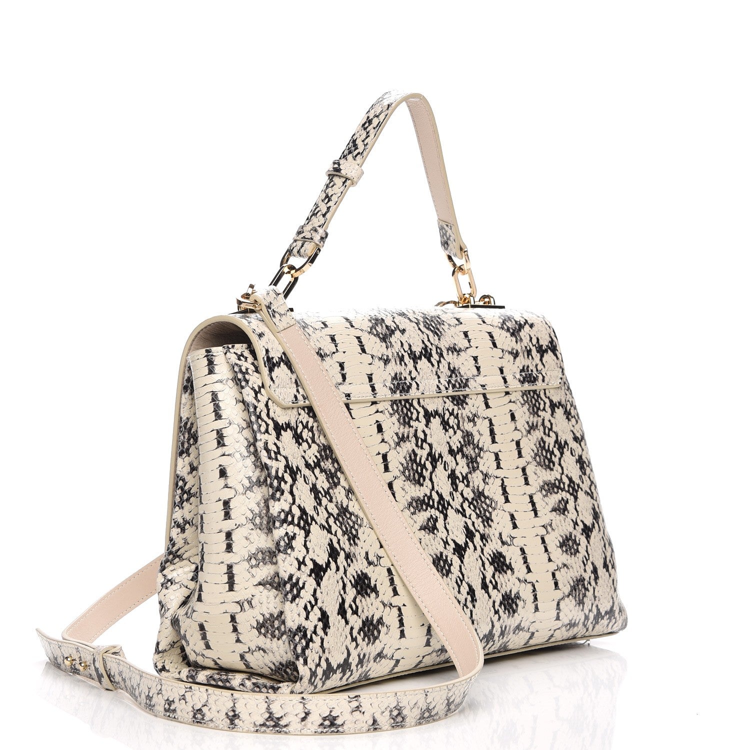 Versace Python Embossed Satchel Beige Black 4 of 14
