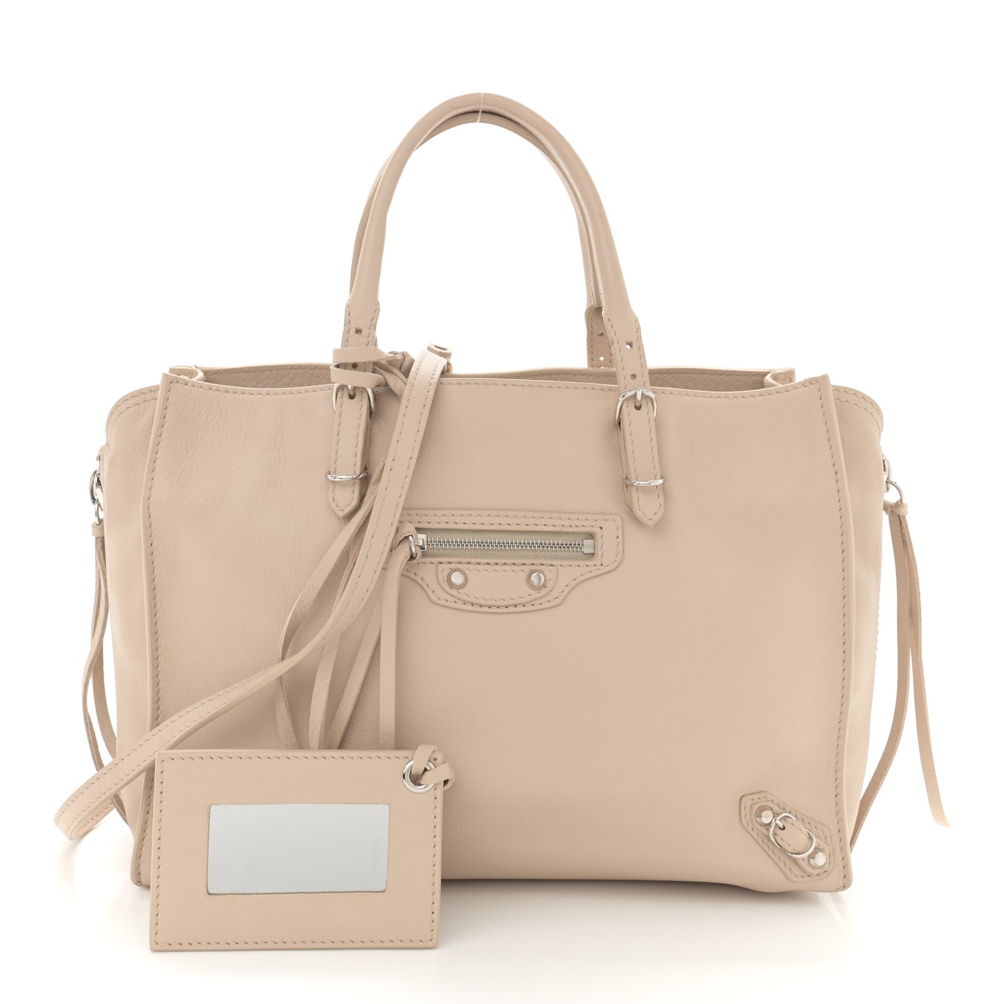 Grained Calfskin Papier Mini A4 Zip Around Tote Light Beige