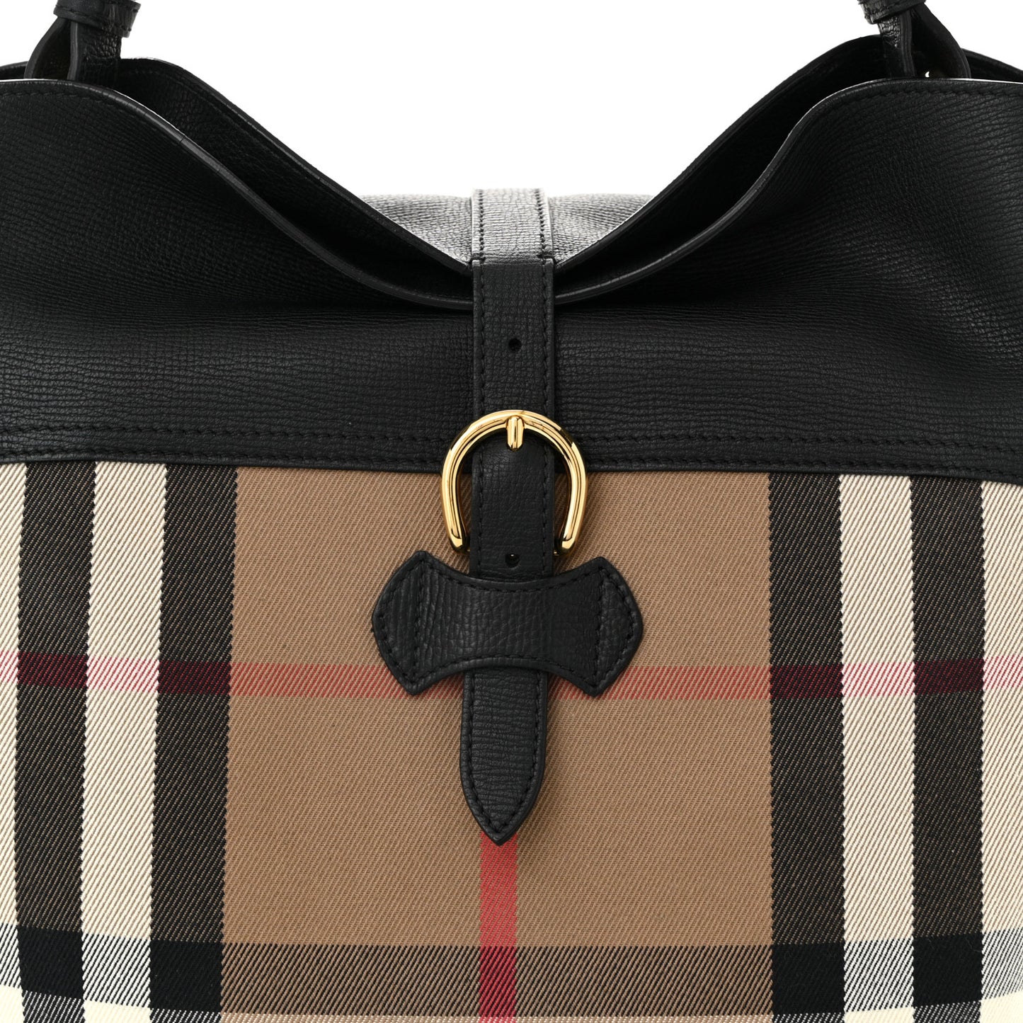 Grainy Calfskin House Check Medium Sycamore Hobo Black