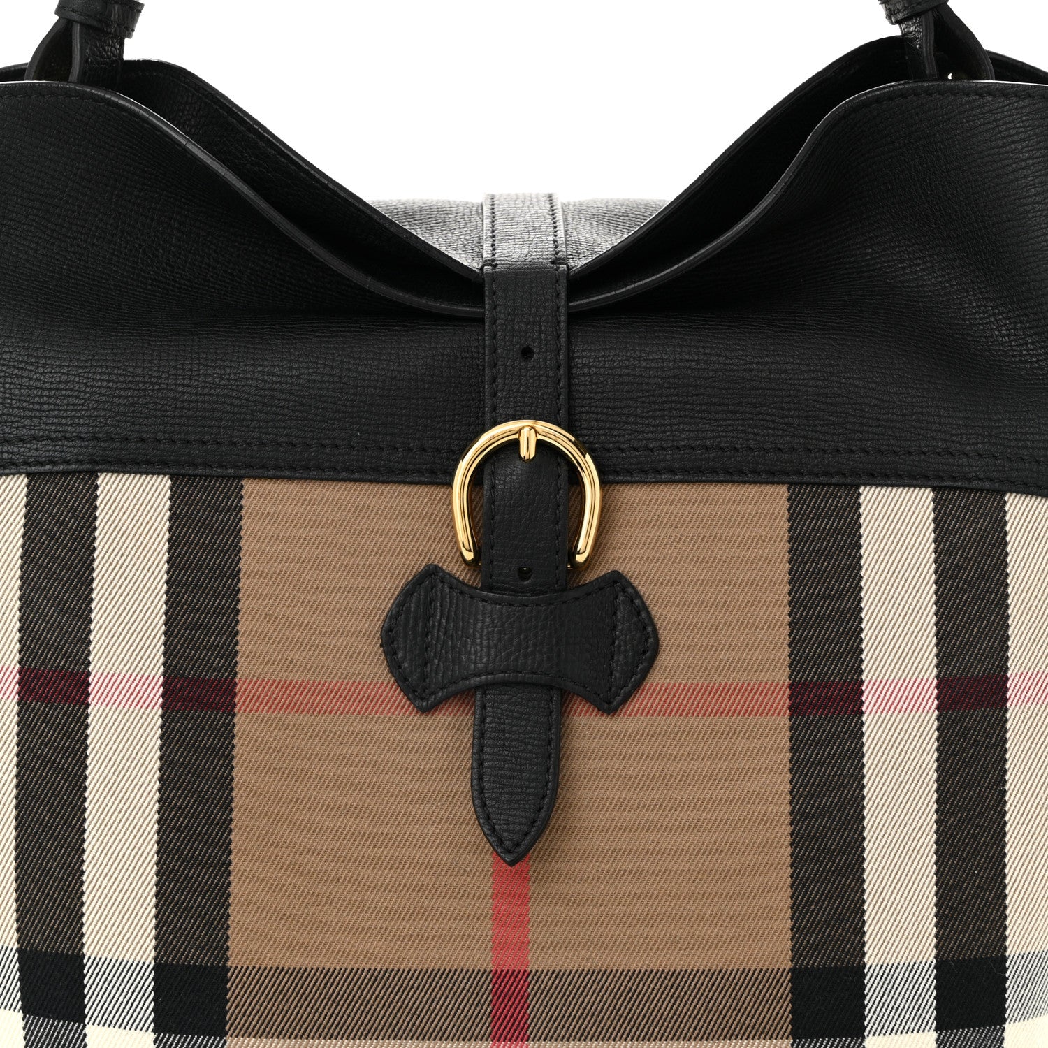 Burberry Grainy Calfskin House Check Medium Sycamore Hobo Black 7 of 9