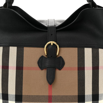 Burberry Grainy Calfskin House Check Medium Sycamore Hobo Black 7 of 9