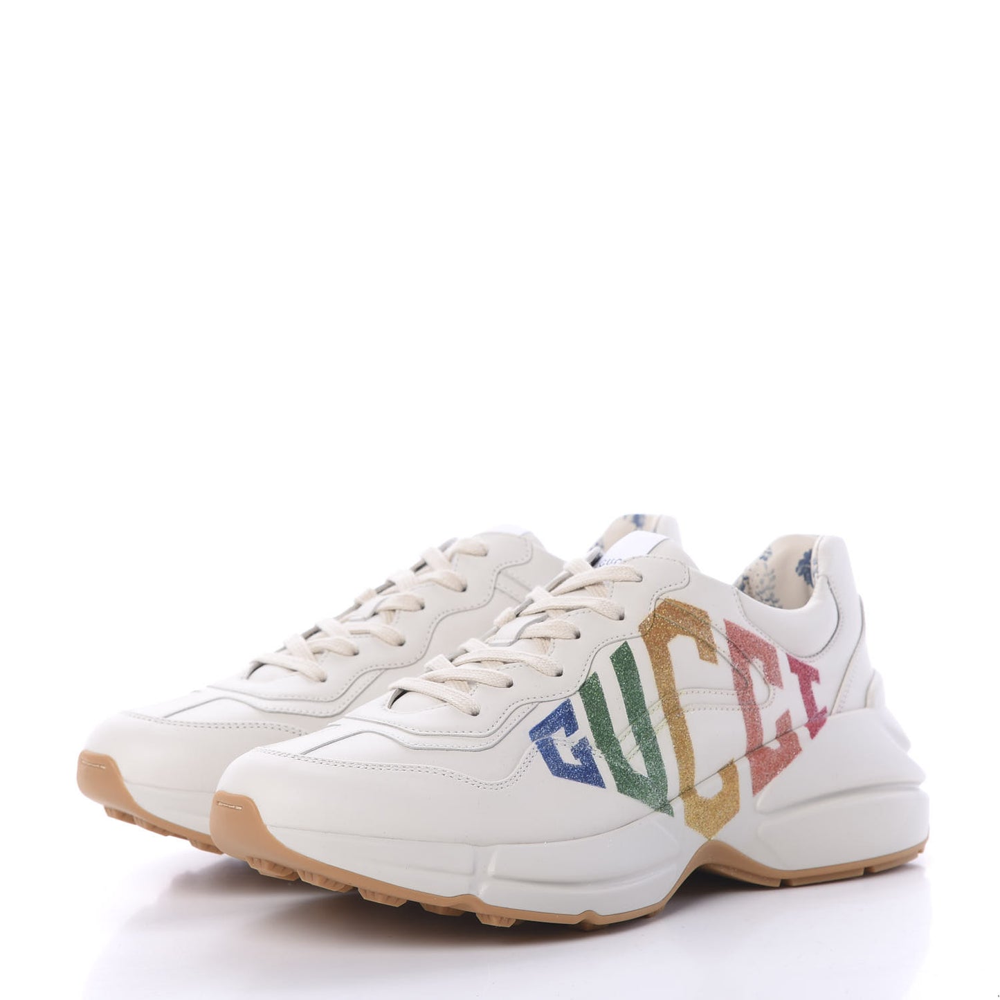 Calfskin Glitter Game Logo Womens Rhyton Sneakers 41 Mystic White