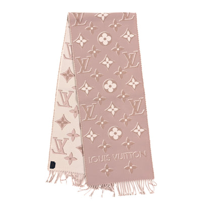 Louis Vuitton Wool Silk Logomania Essential Shine Scarf Pink 2 of 3