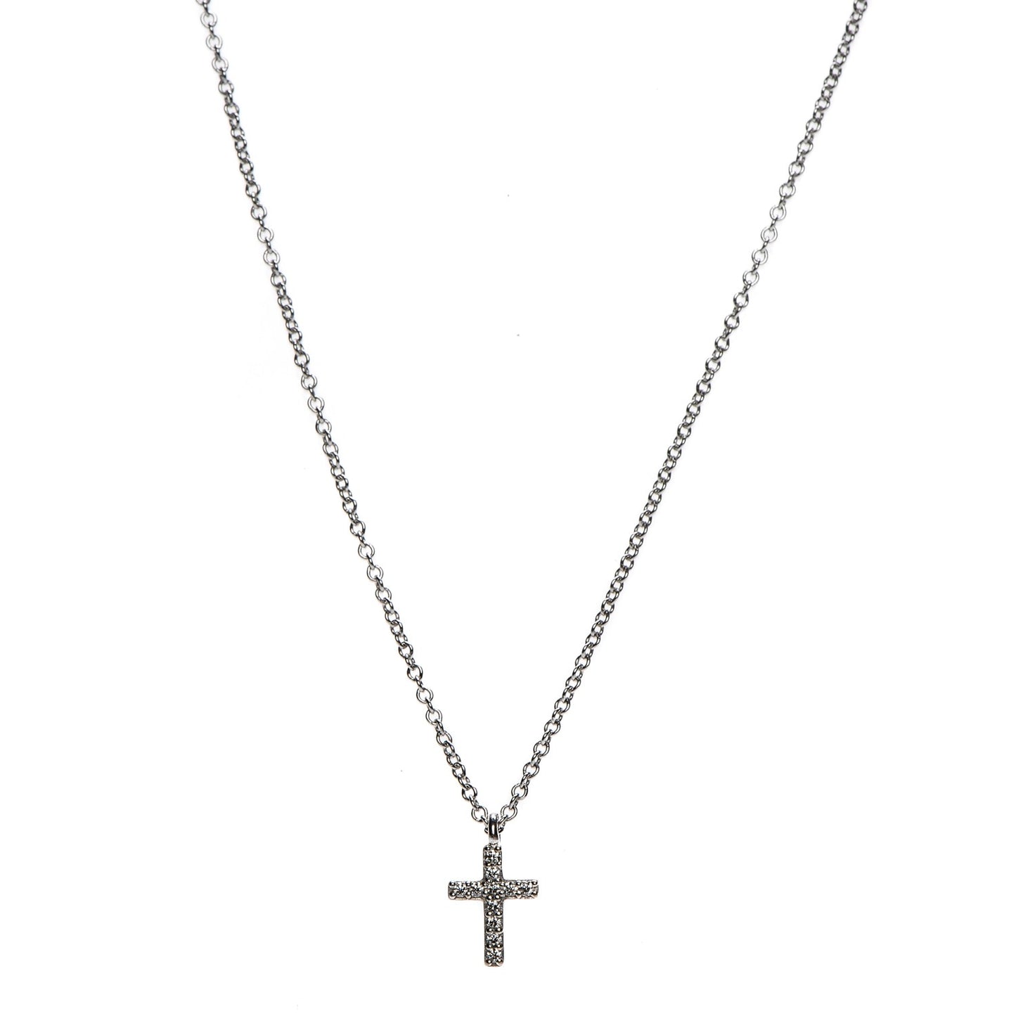 18K White Gold Diamond Mini Cross Pendant Necklace