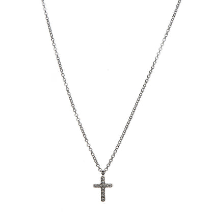 Tiffany 18K White Gold Diamond Mini Cross Pendant Necklace 1 of 5