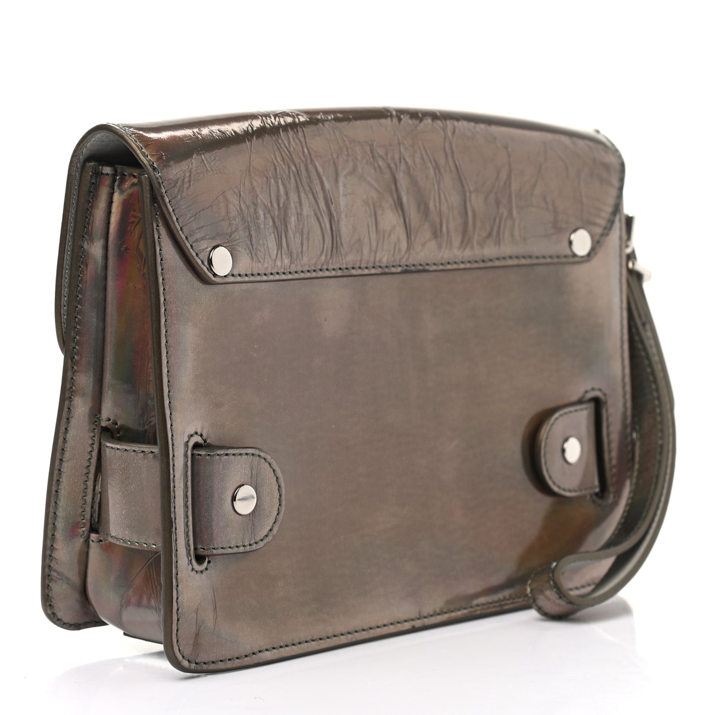 Metallic Patent PS11 Wristlet Clutch Brown