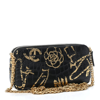 Chanel Calfskin Crocodile Embossed Graffiti 2.55 Cocodile Reissue Clutch With Chain Black Gold 2 of 4