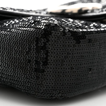 Gucci Sequin Matelasse Diagonal Mini GG Marmont Shoulder Bag Black 9 of 10