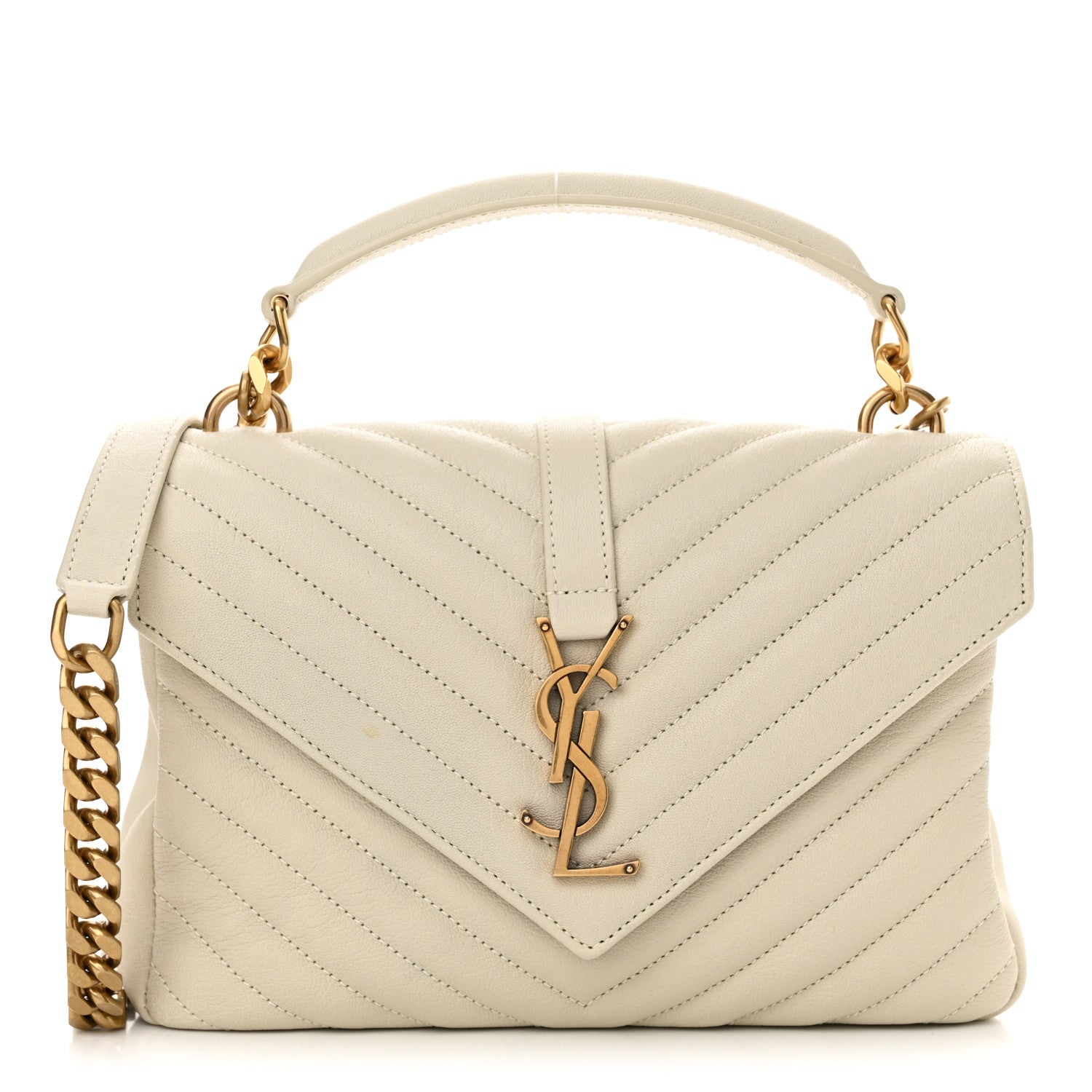 Saint Laurent Sheepskin Matelasse Chevron Monogram Medium College Bag Crema Soft 1 of 13