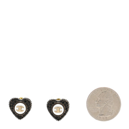 Chanel Pearl Crystal CC Heart Earrings Gold Black 2 of 6