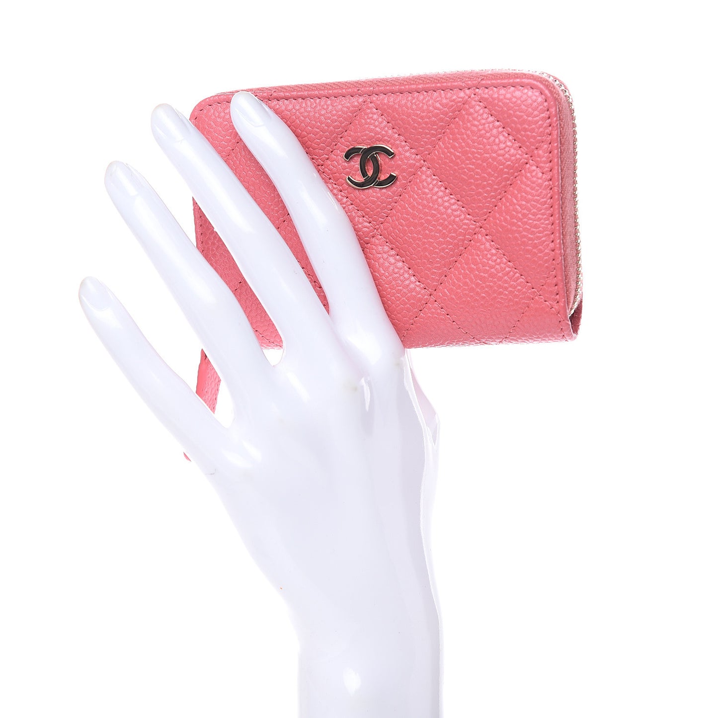 Caviar Quilted Zip Coin Purse Dark Pink