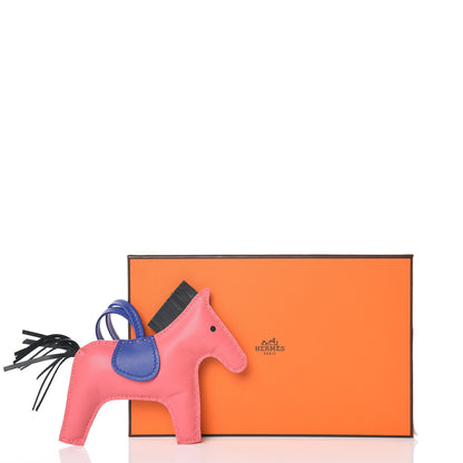 Hermes Milo Lambskin Grigri Rodeo Bag Charm MM Rose Azalee Bleu Electrique Vert Cypress 5 of 5