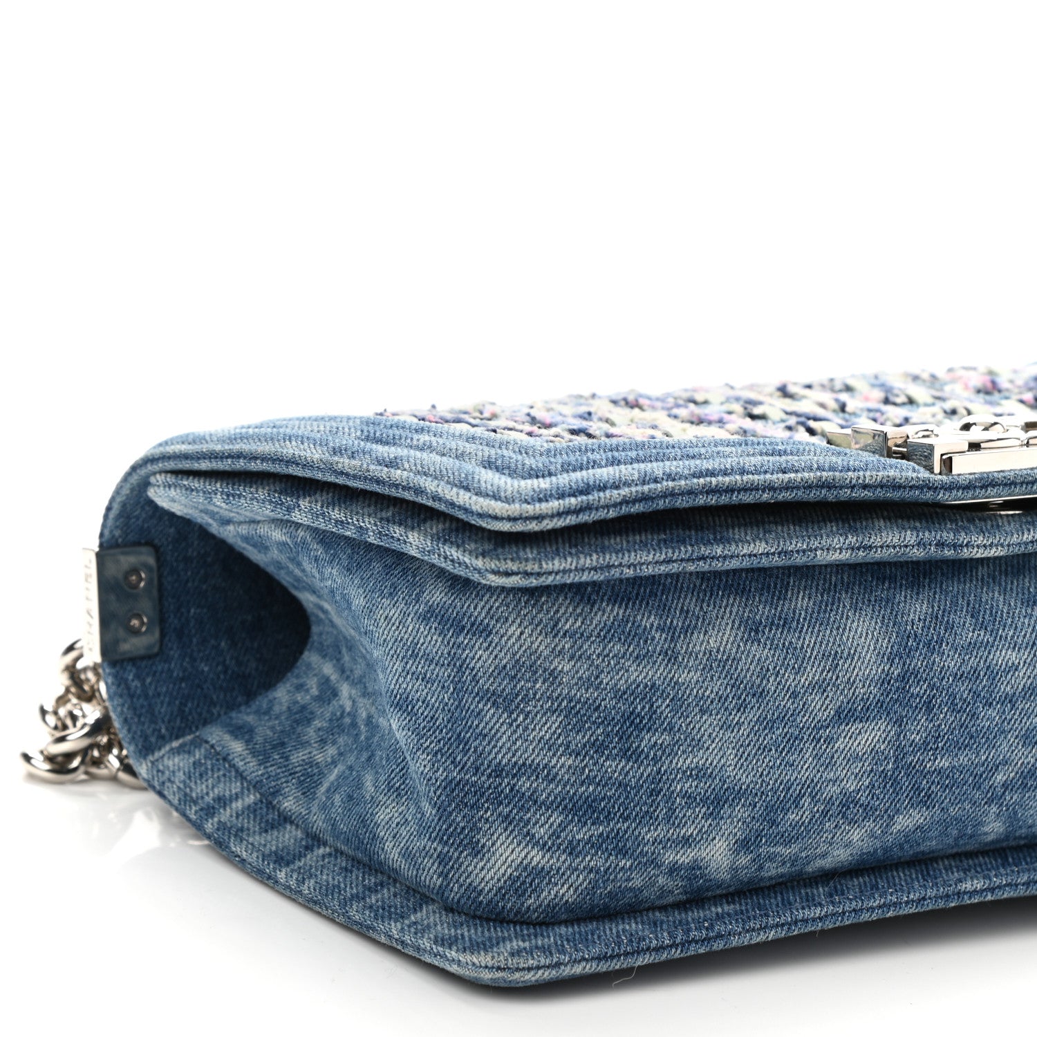 Chanel Cotton Tweed Denim Medium Boy Flap Light Green Light Blue 9 of 10