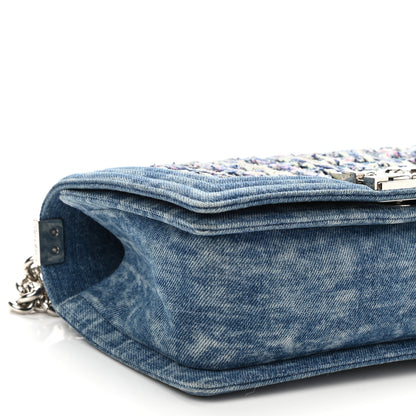 Chanel Cotton Tweed Denim Medium Boy Flap Light Green Light Blue 9 of 10