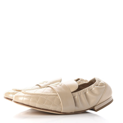 Chanel Laminated Lambskin Womens Quilted Elastic CC Moccasin Loafers 36.5 Beige 3 of 11