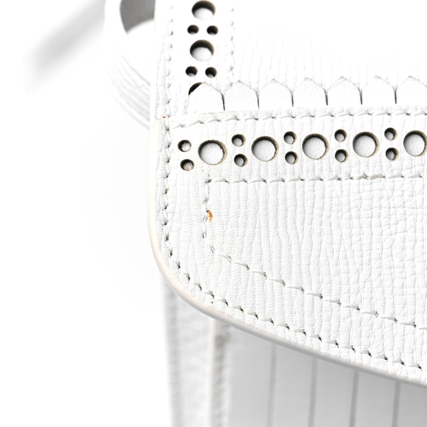 Grainy Calfskin Broguing Tassel Small Macken Crossbody Bag Chalk White