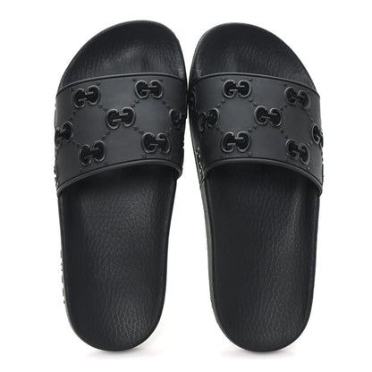 Gucci Rubber GG Monogram Perforated Womens Slide Sandals 37 Black 2 of 8