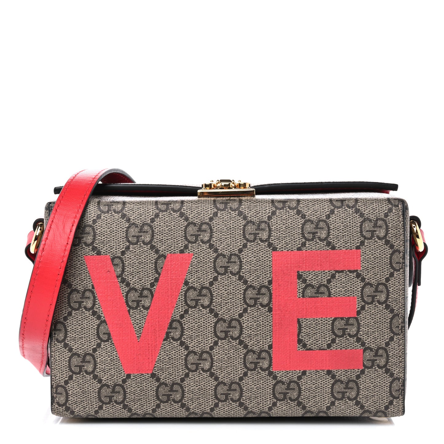 GG Supreme Monogram Moon Calfskin Love Valentines Day Padlock Case Beige Ebony New Geranium