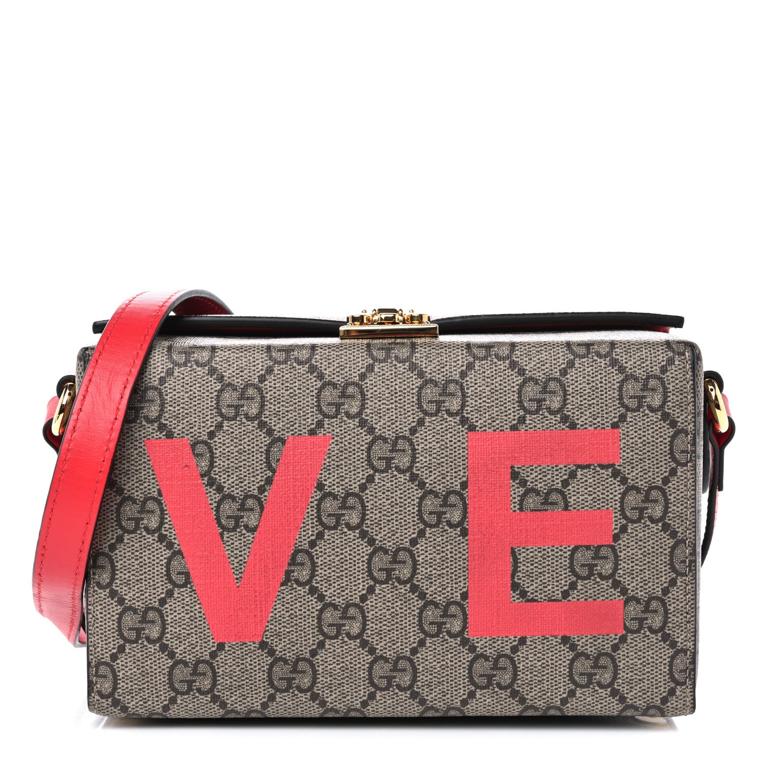 Gucci GG Supreme Monogram Moon Calfskin Love Valentines Day Padlock Case Beige Ebony New Geranium 1 of 13