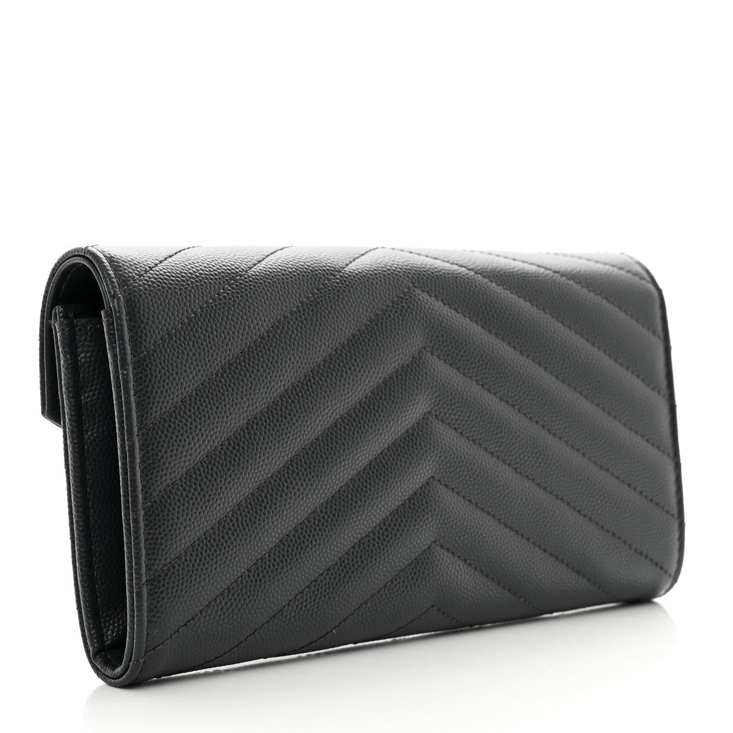 Saint Laurent Grain De Poudre Matelasse Chevron Monogram Flap Wallet Dark Smog 3 of 8